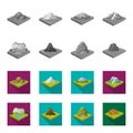 Mountains, rocks and landscape. Relief and mountains set collection icons in monochrome,flat style isometric vector Royalty Free Stock Photo