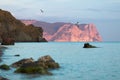 Mountains, rocks and sea in evening time Royalty Free Stock Photo