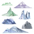 Mountains, rocks and volcanoes watercolor set