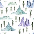 Mountains and rocks watercolor endless pattern