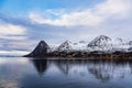 Mountains and rocks in winter near Harstad in Norway Royalty Free Stock Photo