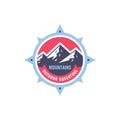 Mountains sdventure outdoors - concept badge. Climbing logo in flat style. Extreme exploration sticker symbol. Camping & hiking