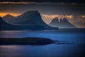 Mountains and the sea are in the distance. Islands of the Faroes. early morning