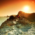 Mountains and sea at sunset. Crimea landscape