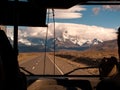 Mountains seen from inside the bus on road - El Chalten - Fitz Roy Royalty Free Stock Photo