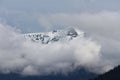 Mountains shrouded in clouds