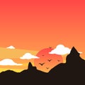 Mountains silhouette with sunset and evening clouds Royalty Free Stock Photo