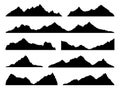 Mountains silhouettes black. Skyline ranges, high mountain hike landscape, alpine peaks. Extreme hiking nature border