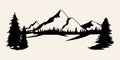 Mountains silhouettes. Mountains vector, Mountains vector of outdoor design elements, Mountain scenery, trees, pine vector,