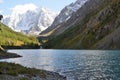 Mountains Skazka and Krasavitsa Tale and Beautiful near Large Shavlinskoye lake in evening, Altai mountains, Russia Royalty Free Stock Photo