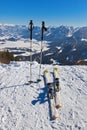 Mountains skis and ski-sticks - St. Gilgen Austria Royalty Free Stock Photo