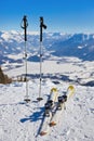 Mountains skis and ski-sticks - St. Gilgen Austria Royalty Free Stock Photo