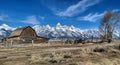 Mountains  sky barn snow  grand tetons  foryou explore travel Royalty Free Stock Photo