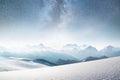 Mountains and sky with stars. Natural landscape in mountains region at the winter time.