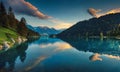 Mountains with snow capped peaks, beautiful clouds and a lake with azure water. Nature wallpaper Royalty Free Stock Photo