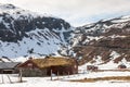 Mountains, snow-covered fjord