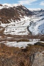 Mountains, snow-covered fjord