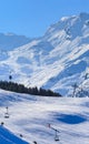 Mountains with snow in winter. Meribel Ski Resort