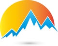 Mountains and sun, travel and tourism logo