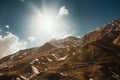 Mountains at sunset backlight rays highlights