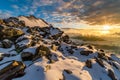 Mountains sunset in french alps near Aiguille de Bionnassay peak, Mont Blanc massif, France