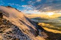 Stunning view at alpine sunset in french alps near Aiguille de Bionnassay peak, Mont Blanc massif, France Royalty Free Stock Photo