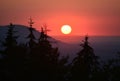 Mountains sunset in red dress