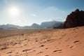 Mountains in sunset in wadi rum Royalty Free Stock Photo