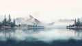 Serene Lake: Painting Illustration Of A Misty Desert Oasis Royalty Free Stock Photo