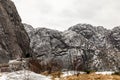 The mountains surrounding Jossingfjord along road 44 between Egersund and Flekkefjord, Sokndal municipality, Norway Royalty Free Stock Photo