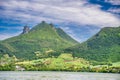 Mountains and trees of Mauritius Island on a beautiful sunny day Royalty Free Stock Photo