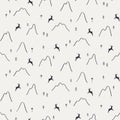 Mountains, trees, reindeer, seamless pattern