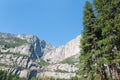 Mountains, trees and waterfall in Yosemite Royalty Free Stock Photo