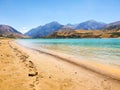 Mountains of Uzbekistan, Tashkent region, view of blue Charvak reservoir