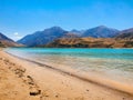 Mountains of Uzbekistan, Tashkent region, view of blue Charvak reservoir