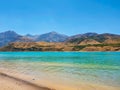 Mountains of Uzbekistan, Tashkent region, view of blue Charvak reservoir Royalty Free Stock Photo