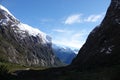 Mountains at valley to Milford Sound, New Zealand Royalty Free Stock Photo