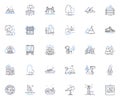 Mountains and valleys line icons collection. Alpine, Ravine, Cliff, Summit, Gorge, Ridge, Peak vector and linear
