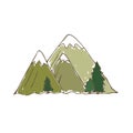 Mountains Vector icon. Hand drawn illustration. Sticker design.