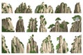 Mountains vector illustration. Rocks, hills, stones. Big set of isolated realistic landscape asian chinese elements on