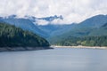 Mountains view near Vancouver lynn canyon and grouse grind, lake shore Royalty Free Stock Photo