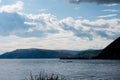 Mountains and water on Lake Baikal. Landscape of Baikal and mountains. Irkutsk region  Listvyanka village. Beautiful nature Royalty Free Stock Photo