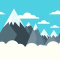 Mountains in white clouds, vector seamless horizontal background. Blue sky with clouds. Royalty Free Stock Photo