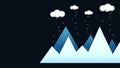 Mountains in winter abstract illustration. Blue gradient mountains with low poly clouds above and falling snow. Concept of winter Royalty Free Stock Photo