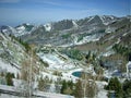 Mountains of Zailiyskiy Alatau, Medeu, Almaty city, Kazakhstan Royalty Free Stock Photo