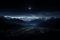 Mountainscape in Moonlight, Panoramic View on Himalayan Peaks at Night from Namche Bazar Royalty Free Stock Photo