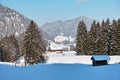 Mountainside living in deep snow winter scenery