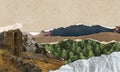 Mountainted landscape with ancient fortress, scrapbooking art