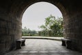 Mountaintop arched gateway in winter afternoon