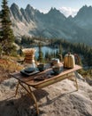 Mountaintop Coffee Brewing: Scenic Sunrise View Royalty Free Stock Photo